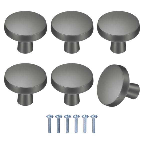 Uxcell 6-Pack Brushed Satin Cabinet Knobs, 1-1/5" Round Modern Zinc Alloy Knobs Handles [Dark Grey]