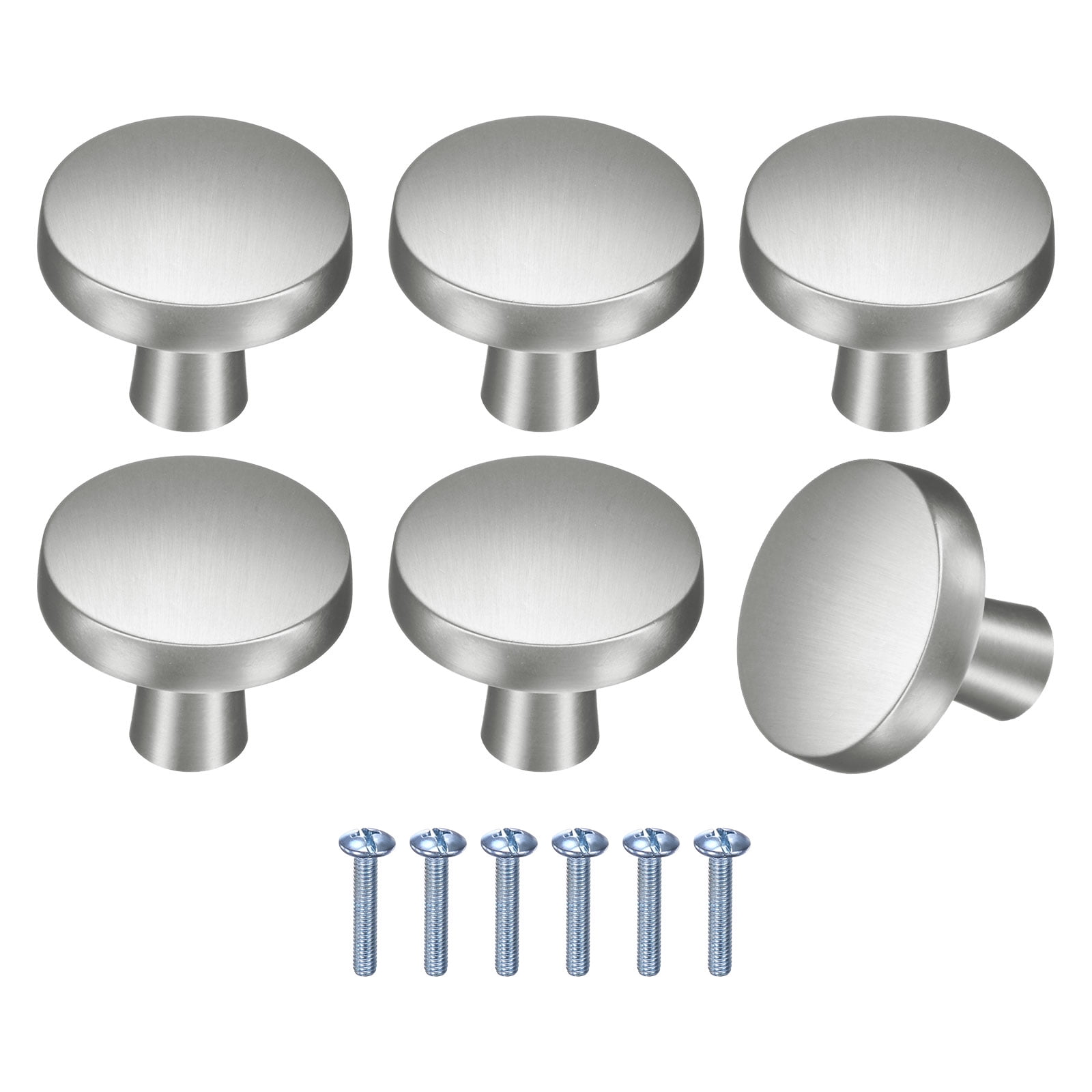Uxcell 6-Pack Brushed Satin Cabinet Knobs, 1-1/5" Round Modern Zinc Alloy Knobs Handles [Matte Silver]