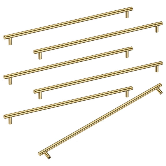 Uxcell 6-Pack Cabinet Pulls Knobs, 15.7" Modern Stainless Steel T Bar Knobs Double Hole Handles [Gold]