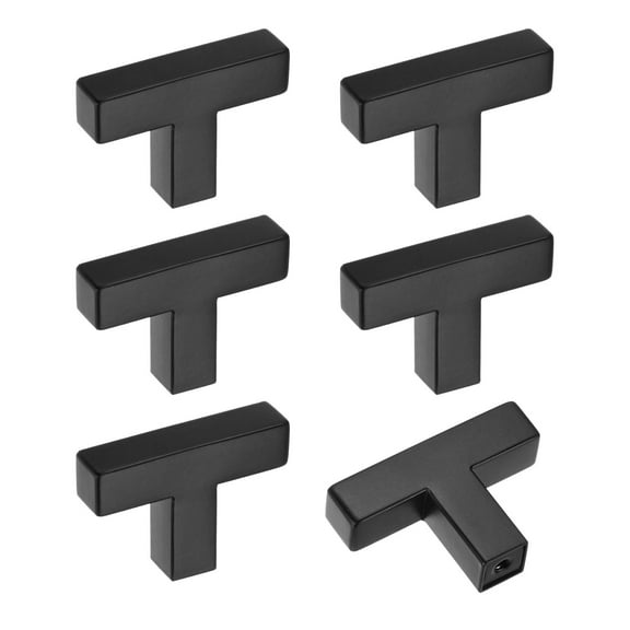 Uxcell 6-Pack Cabinet Pulls Knobs, 2" Modern Stainless Steel T Bar Knobs Double Hole Handles [Black]