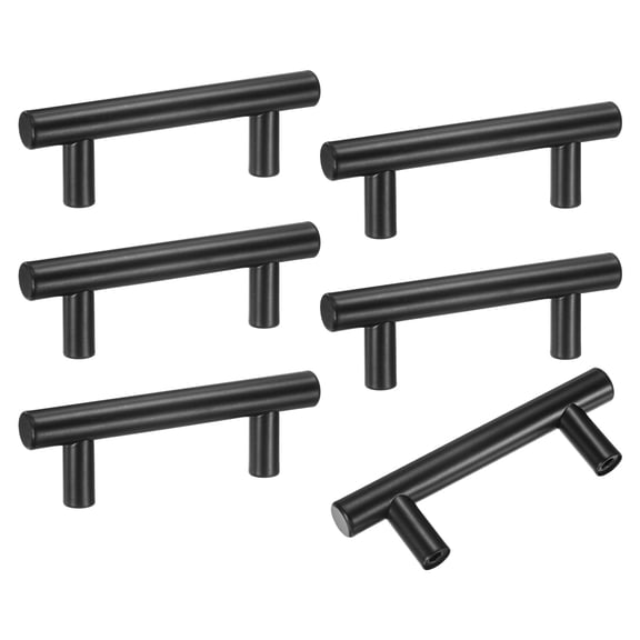 Uxcell 6-Pack Cabinet Pulls Knobs, 3.9" Modern Stainless Steel T Bar Knobs Double Hole Handles [Black]