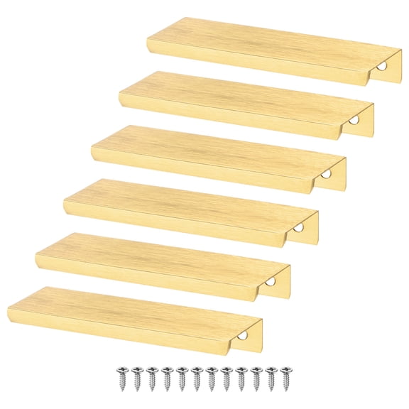 Uxcell 6-Pack Cabinets Drawers Edge Pulls, 3.15" Aluminum Drawer Edge Pulls Concealed Tab Handle [Brushed Gold]