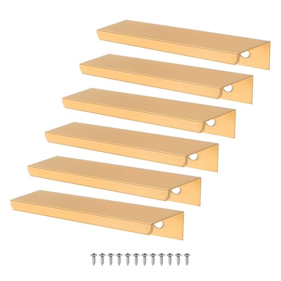 Uxcell 6-Pack Cabinets Drawers Edge Pulls, 3.15" Aluminum Drawer Edge Pulls Concealed Tab Handle [Matte Gold]