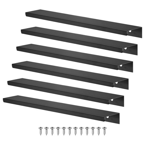 Uxcell 6 Pack Cabinets Drawers Edge Pulls 7.87" Aluminum Drawer Edge Pulls Concealed Tab Handle Matte Black