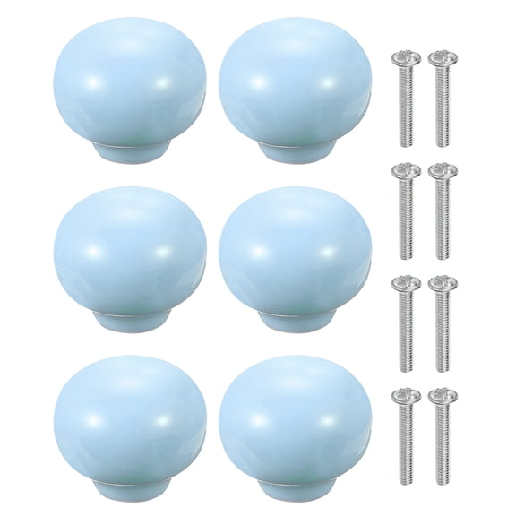 Uxcell 6 Pack Ceramic Cabinet Knobs, 1.3 Inch Round Ceramic Drawer Knob Dresser Pulls with Mounting Screws Knobs Modern Furniture Handles for Kitchen Closet Cupboard, Light Blue