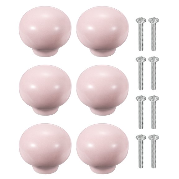 Uxcell 6 Pack Ceramic Cabinet Knobs, 1.3 Inch Round Ceramic Drawer Knob Dresser Pulls with Mounting Screws Knobs Modern Furniture Handles for Kitchen Closet Cupboard, Light Pink