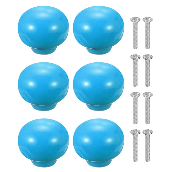 Uxcell 6 Pack Ceramic Cabinet Knobs, 1.3 Inch Round Ceramic Drawer Knob Dresser Pulls with Mounting Screws Knobs Modern Furniture Handles for Kitchen Closet Cupboard, Blue