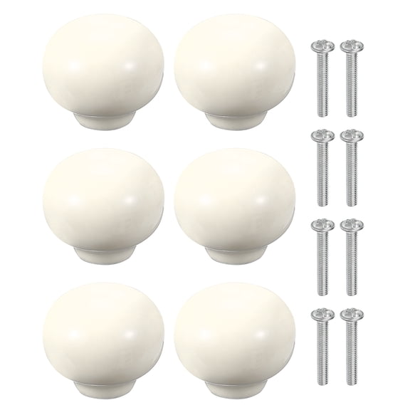 Uxcell 6 Pack Ceramic Cabinet Knobs, 1.3 Inch Round Ceramic Drawer Knob Dresser Pulls with Mounting Screws Knobs Modern Furniture Handles for Kitchen Closet Cupboard, Beige