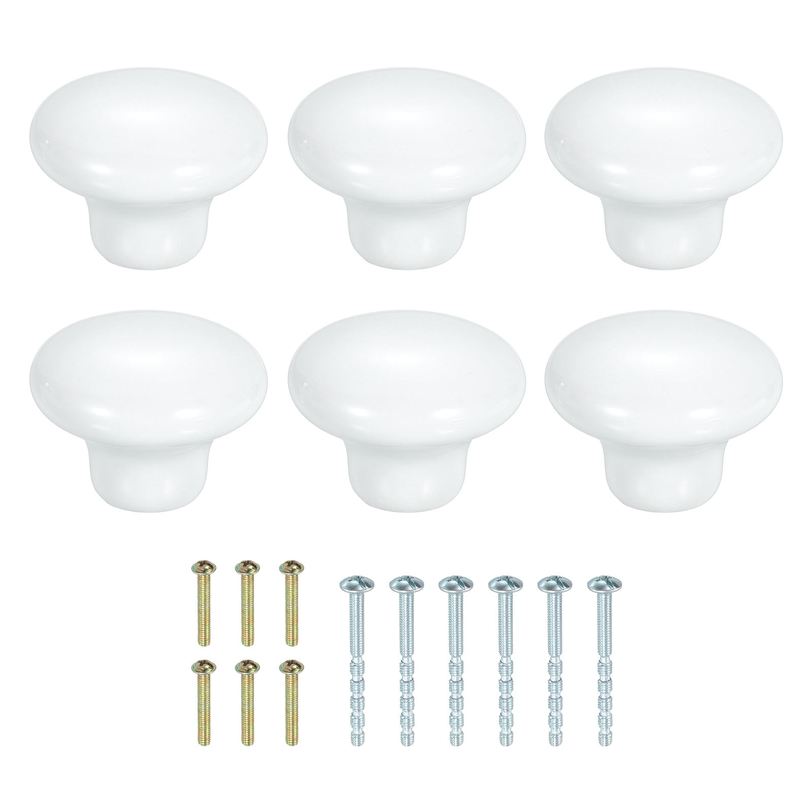 Uxcell 6 Pack Ceramic Cabinet Knobs, 38mm/1.5" Mushroom Round Shaped Drawer Knobs Dresser Knob Pulls Handle with Screws for Wardrobes Bedroom Furniture Closet Cupboard, White