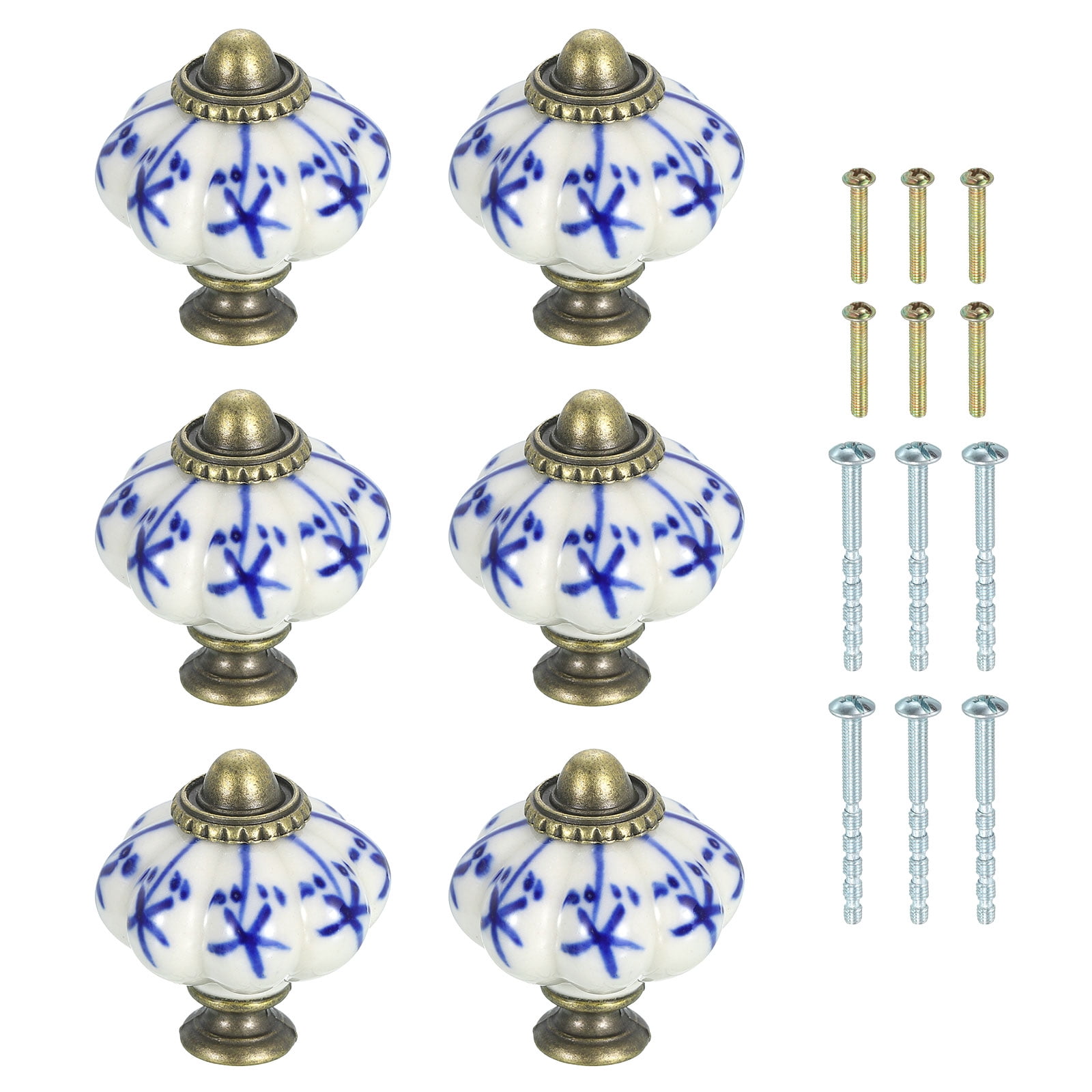 Uxcell 6 Pack Ceramic Knobs, 35mm/1.38" Pumpkin Cabinet Knob Drawer Pull Handle Vintage Drawer Knobs with Screws for Vanity Bedroom Furniture Closet, Blue