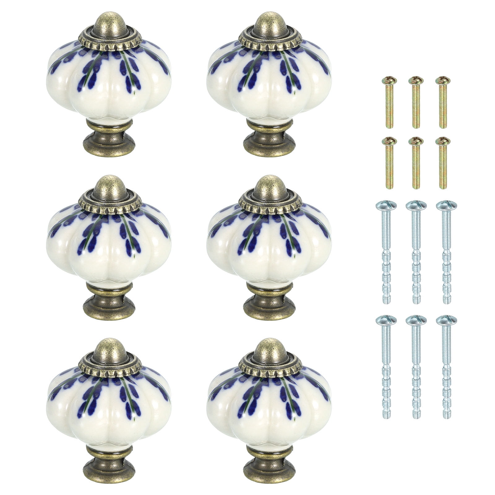 Uxcell 6 Pack Ceramic Knobs, 35mm/1.38" Pumpkin Cabinet Knob Drawer Pull Handle Vintage Drawer Knobs with Screws for Vanity Bedroom Furniture Closet, Multicolor Willow Leaf