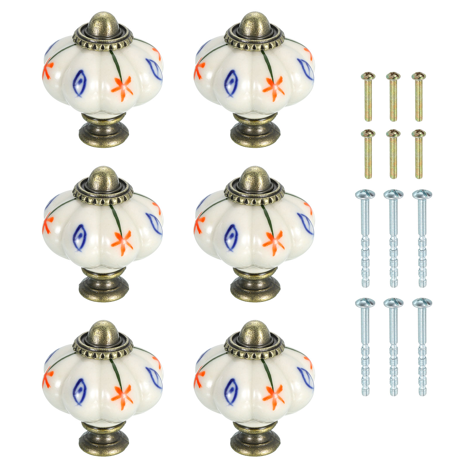 Uxcell 6 Pack Ceramic Knobs, 35mm/1.38" Pumpkin Cabinet Knob Drawer Pull Handle Vintage Drawer Knobs with Screws for Vanity Bedroom Furniture Closet, Multicolor Petal Leaves