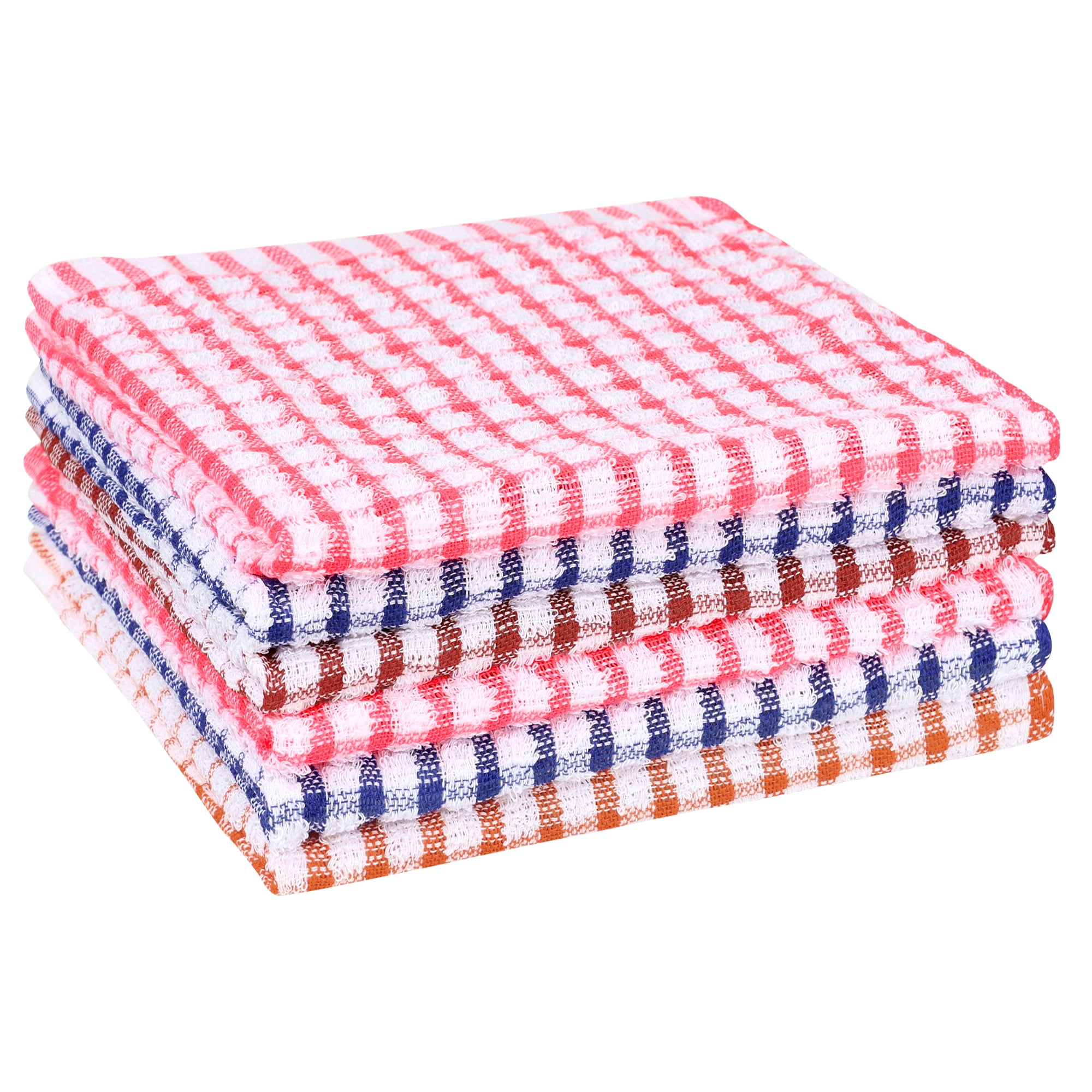 Multicolor Checked Cotton Kitchen Dish Cloth Set, 11" x 16", 6 Pieces