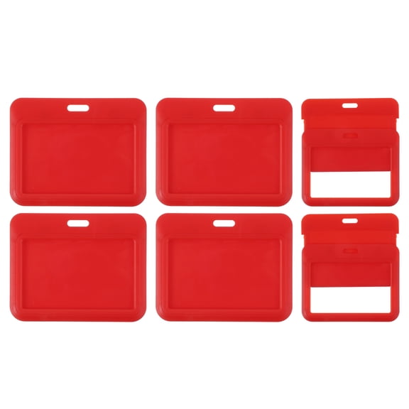 Uxcell 6 Pack Clear Badge Holder, Plastic ID Badge Holder Double Sided Horizontal ID Protector Clips, Red