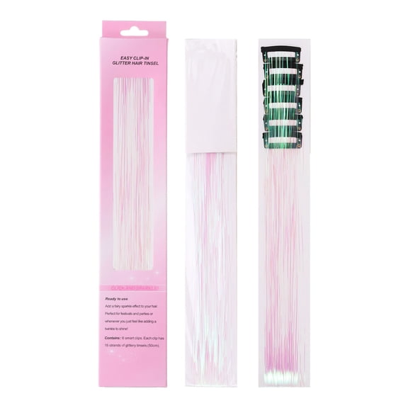 Uxcell 6 Pack Clip in Hair Tinsel Kit, 20 Inch Sparkle Fairy Hair Extensions Clips Heat Resistant Colorful Glitter Hair Accessories for Women, Cream White