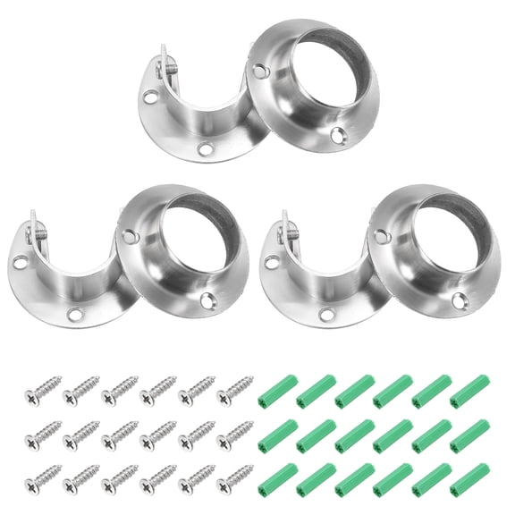 Uxcell 6 Pack Closet Pole Sockets, 1-1/4" Stainless Steel Flange Rod Holder, 0.8" Height Closet Rod End Supports with Screws for Closet Wardrobe Shower Curtain