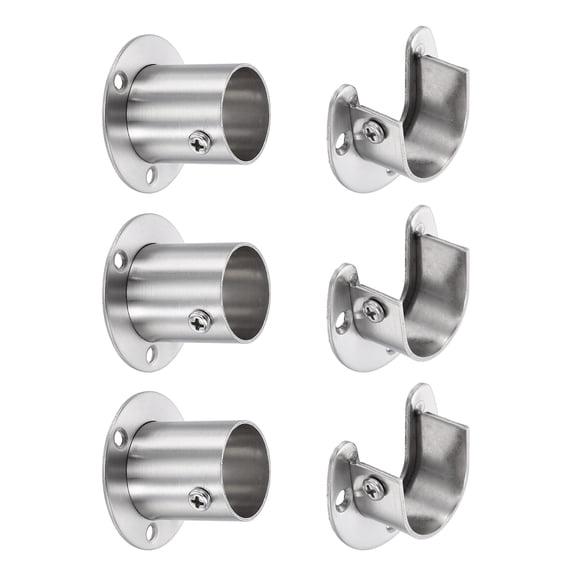 Uxcell 6 Pack Closet Pole Sockets, 1-1/8" 304 Stainless Steel Flange Rod Holder, 1.5" Height Closet Rod End Supports for Closet Wardrobe Shower Curtain, Silver