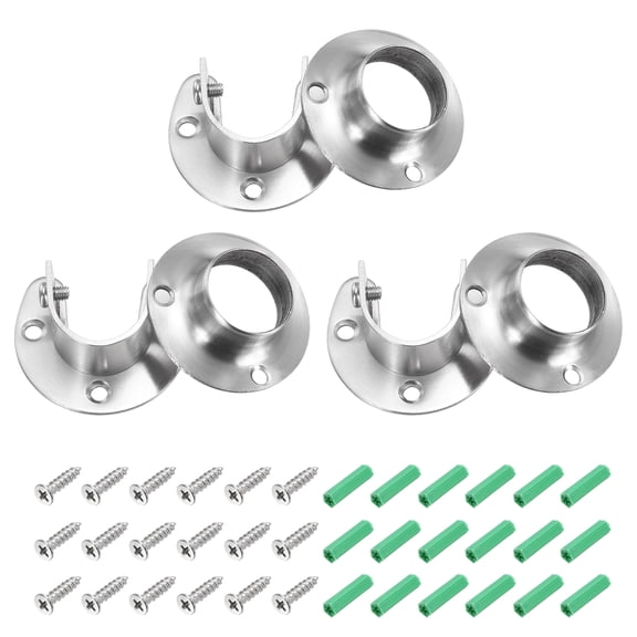 Uxcell 6 Pack Closet Pole Sockets, 1" Stainless Steel Flange Rod Holder, 0.6" Height Closet Rod End Supports with Screws for Closet Wardrobe Shower Curtain