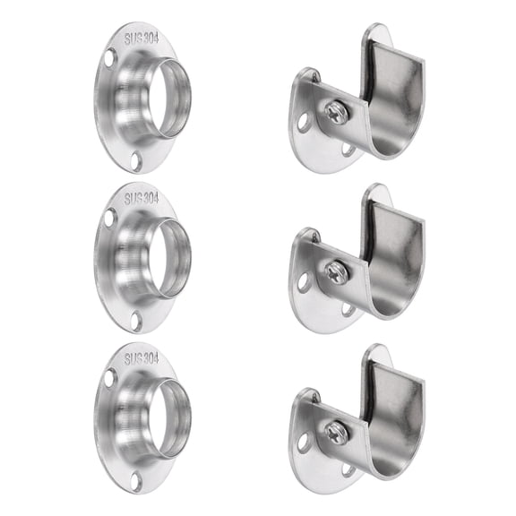Uxcell 6 Pack Closet Pole Sockets, 7/8" 304 Stainless Steel Flange Rod Holder, 0.5" Height Closet Rod End Supports for Closet Wardrobe Shower Curtain, Silver