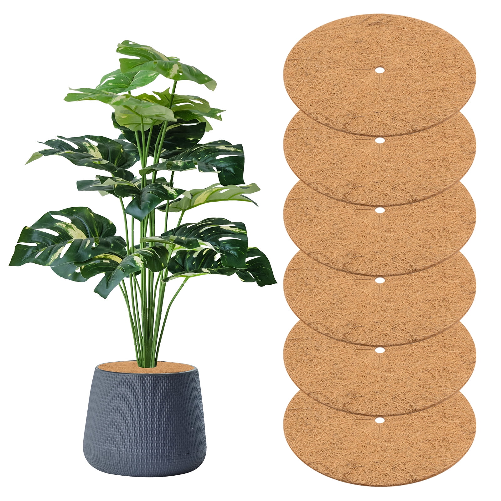 Uxcell 6-Pack Coconut Fibers Mulch Ring Tree Protector Mat, 23.6 Inch Tree Ring Mulch Mat for Plants [Coconut Brown]
