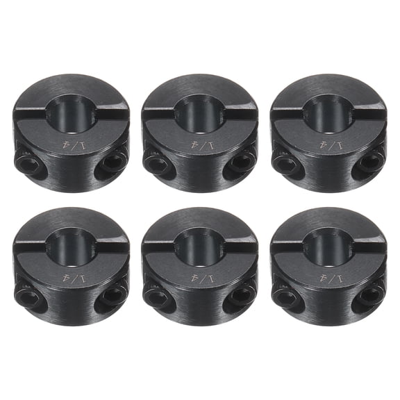 Uxcell 6 Pack Double Split Shaft Collar, 1/4" Bore One Piece Clamping Collar 11/16" OD 5/16" Thickness Black Oxide Lock Collar Clamp with Set Screws (1045 Steel)