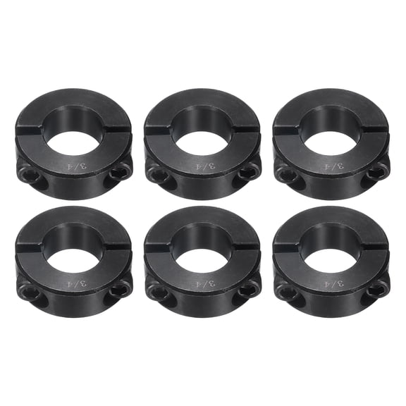 Uxcell 6 Pack Double Split Shaft Collar, 3/4" Bore One Piece Clamping Collar 1-1/2" OD 1/2" Thickness Black Oxide Lock Collar Clamp with Set Screws (1045 Steel)