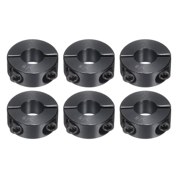 Uxcell 6 Pack Double Split Shaft Collar, 3/8" Bore One Piece Clamping Collar 7/8" OD 3/8" Thickness Black Oxide Lock Collar Clamp with Set Screws (1045 Steel)