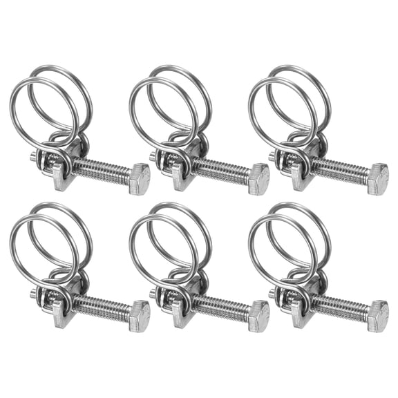 Uxcell 6-Pack Double Wire Hose Clamp, 17-20mm Stainless Steel Hose Clips Adjustable for Dust Collection Hose