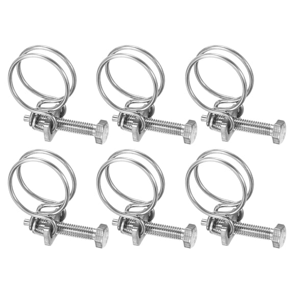 Uxcell 6-Pack Double Wire Hose Clamp, 21-25mm Stainless Steel Hose Clips Adjustable for Dust Collection Hose
