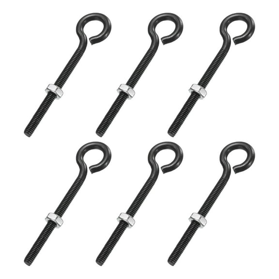 Uxcell 6 Pack Eye Bolts, M4 x 60mm 304 Stainless Steel Threaded EyeBolt Black Eye Hooks with Nut for Hanging or Securing Cables