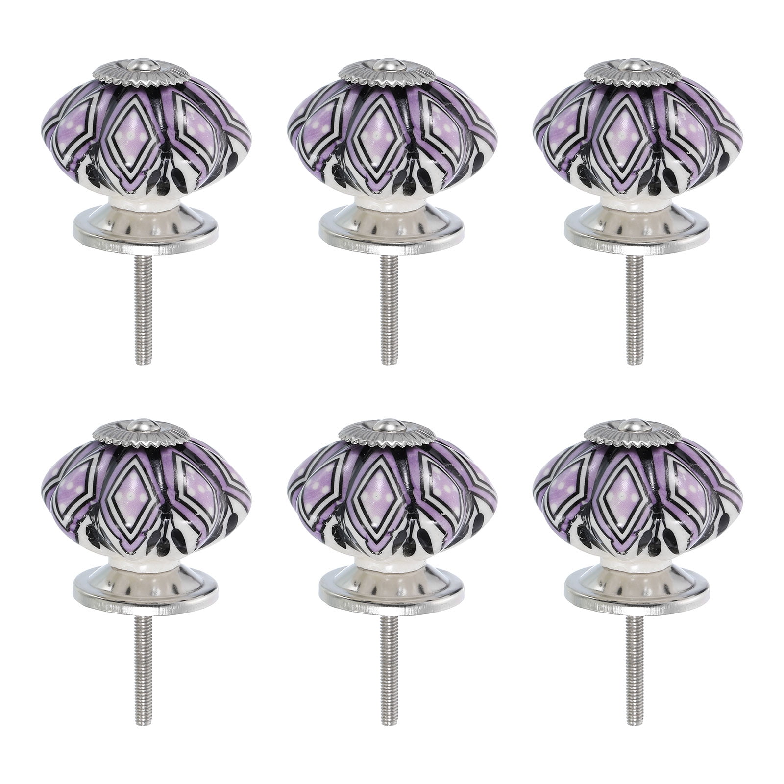 Uxcell 6 Pack Floral Ceramic Pull Knobs, Vintage Round Cabinet Knobs, Blue Petals Ceramic Knobs for Kitchen Cabinet