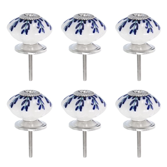 Uxcell 6 Pack Floral Ceramic Pull Knobs, Vintage Round Cabinet Knobs, Red Morning Glory Ceramic Knobs for Kitchen Cabinet