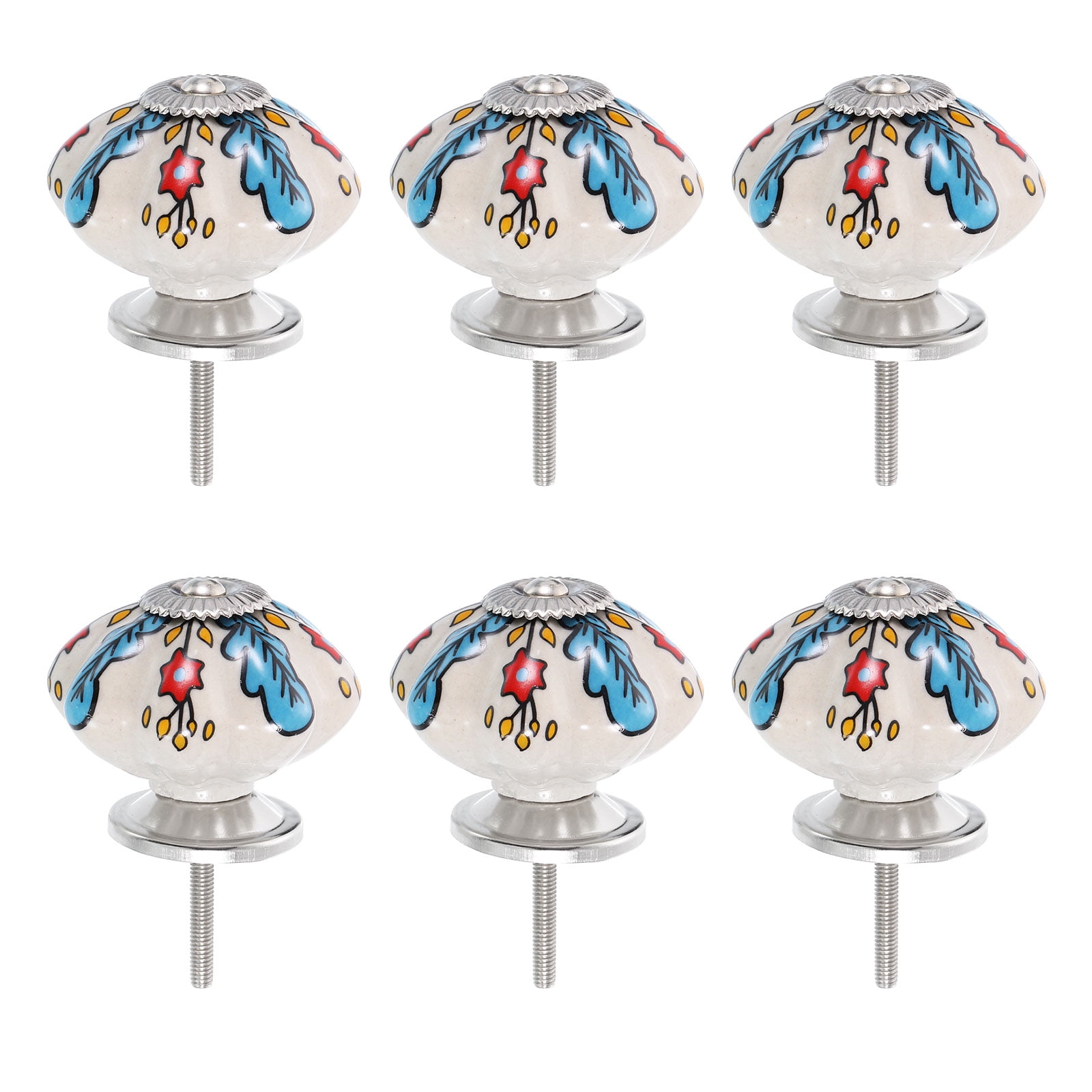 Uxcell 6 Pack Floral Ceramic Pull Knobs, Vintage Round Cabinet Knobs, Red Tulips Ceramic Knobs for Kitchen Cabinet