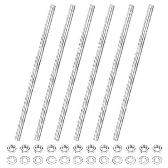 Uxcell 6-Pack Fully Threaded Rod, M4x100mm 304 Stainless Steel Right Hand Thread Bar Studs with Hex Nuts and Washers