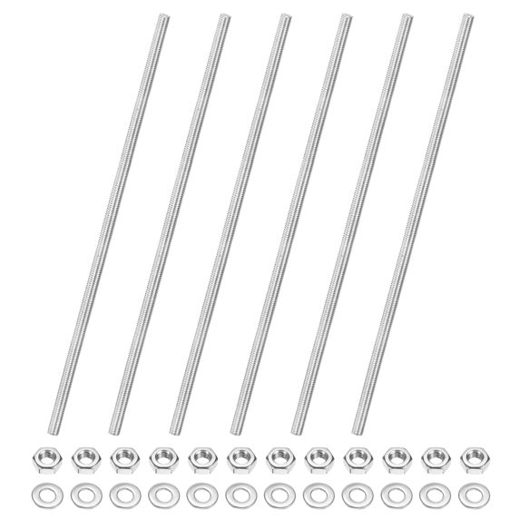 Uxcell 6-Pack Fully Threaded Rod, M4x150mm 201 Stainless Steel Right Hand Thread Bar Studs with Hex Nuts and Washers