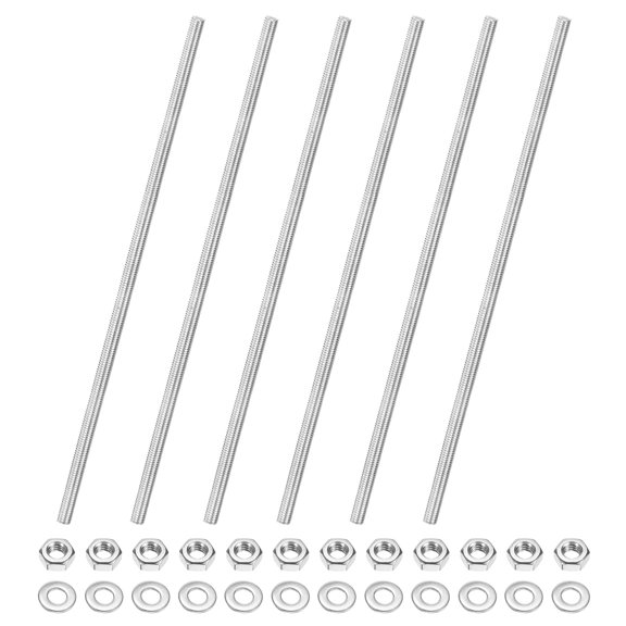 Uxcell 6-Pack Fully Threaded Rod, M4x150mm 304 Stainless Steel Right Hand Thread Bar Studs with Hex Nuts and Washers