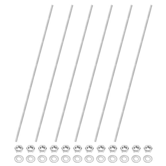 Uxcell 6-Pack Fully Threaded Rod, M4x300mm 201 Stainless Steel Right Hand Thread Bar Studs with Hex Nuts and Washers