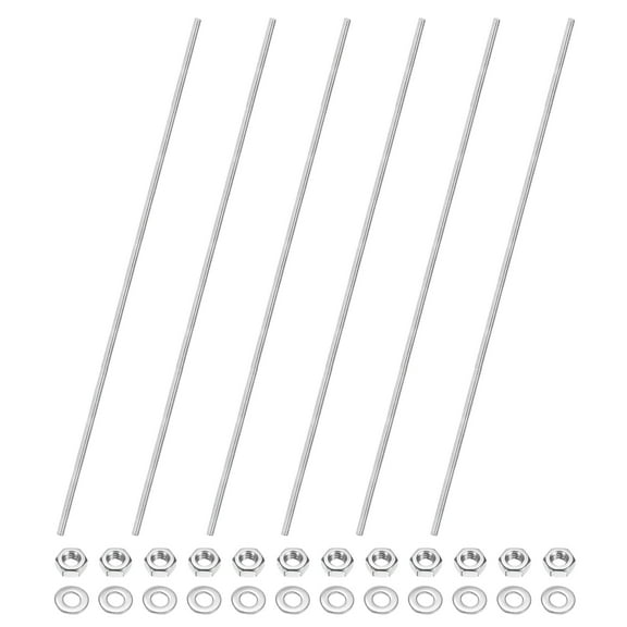 Uxcell 6-Pack Fully Threaded Rod, M4x300mm 304 Stainless Steel Right Hand Thread Bar Studs with Hex Nuts and Washers