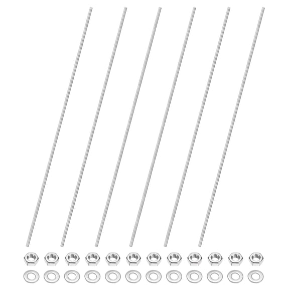 Uxcell 6-Pack Fully Threaded Rod, M4x330mm 304 Stainless Steel Right Hand Thread Bar Studs with Hex Nuts and Washers
