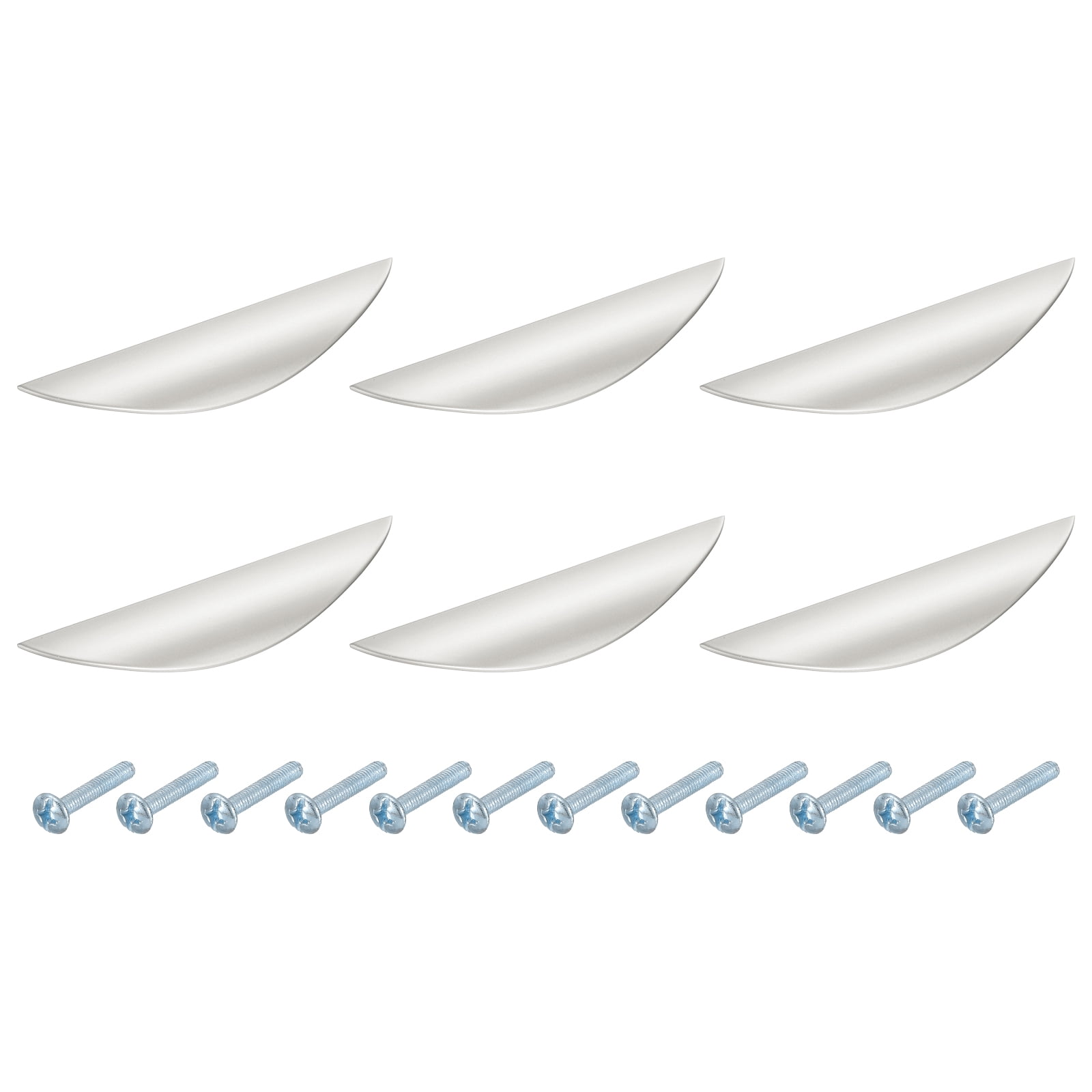 Uxcell 6 Pack Half Moon Cabinet Pull, 3.78" Hole Center Drawer Pulls Zinc Alloy Brushed Cabinet Pull Handles for Kitchen Cupboard Dresser Cabinet Hardware, Silver