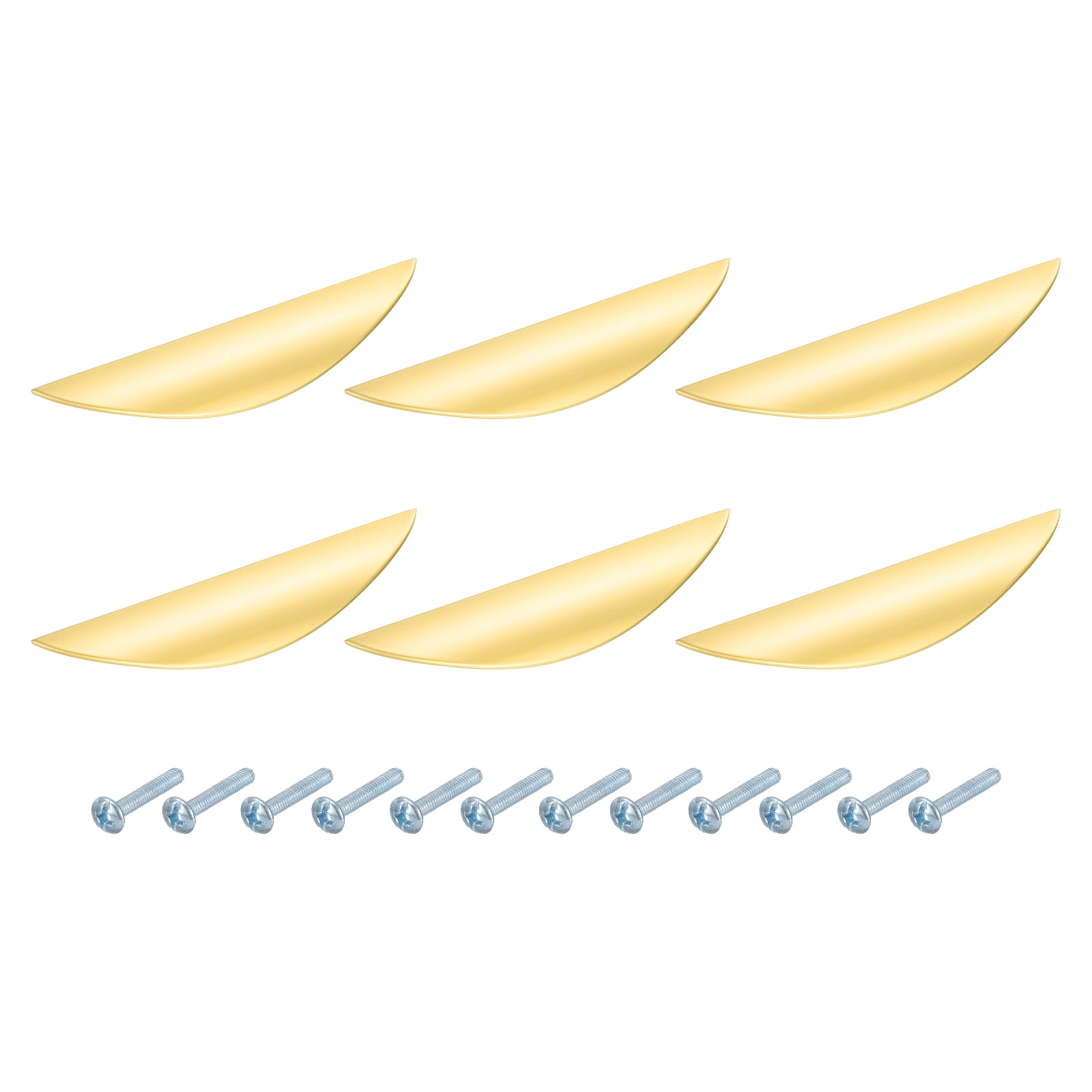 Uxcell 6 Pack Half Moon Cabinet Pull, 3.78" Hole Center Drawer Pulls Zinc Alloy Brushed Cabinet Pull Handles for Kitchen Cupboard Dresser Cabinet Hardware, Gold