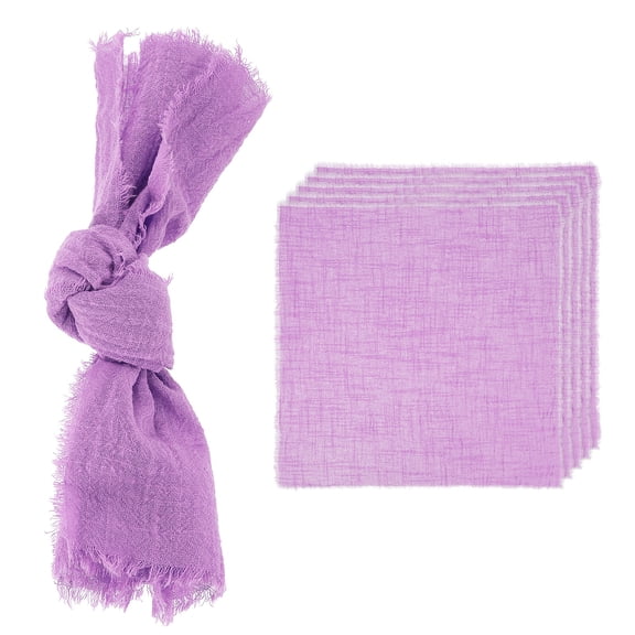 Uxcell 6 Pack Handmade Cloth Napkins, 16.5x16.5 Inch Cotton Napkins with Fringe Square Rustic Table Napkin for Wedding Party Dinner Table Decor Bridal Shower, Purple
