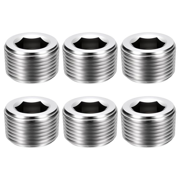 Uxcell 6 Pack Hex Head Socket Pipe Plug Fitting, 3/4" NPT Male Threaded End Cap, 304 Stainless Steel Hex Thread Pipe Fittings for Water Pump, Engine, Industrial Piping