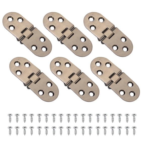 Uxcell 6 Pack Hidden Folding Table Hinges, 3.11" x 1.18" Zinc Alloy Flat Hinge, 180 Degree Furniture Hinges for Wood Table Kitchen Cabinet Door, Red Copper