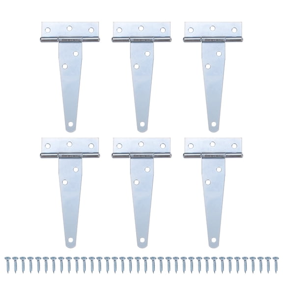 Uxcell 6-Pack Iron T-Strap Shed Door Hinges, 4 Inch Tee Hinge Wrought Hardware with Screws for Yard [White]