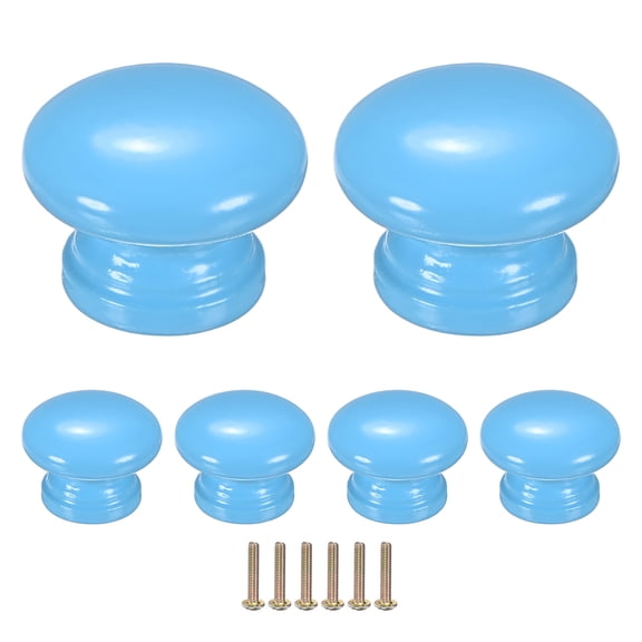 Uxcell 6-Pack Kicthen Cabinet Knobs, 1-5/16 In(33mm) Solid Wood Round Drawer Pull Handle, Drawer Knob Hardware [Blue]
