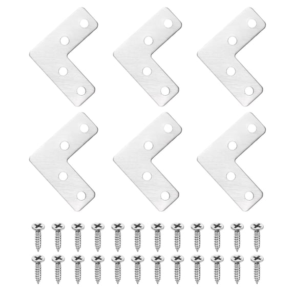 Uxcell 6 Pack L Shape Flat Bracket, 1.57" x 1.57" Metal Flat Corner Bracket Right Angle Corner Brace Mending Plate with Screws, Silver