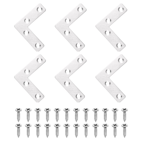 Uxcell 6 Pack L Shape Flat Bracket, 1.97" x 1.97" Metal Flat Corner Bracket Right Angle Corner Brace Mending Plate with Screws, Silver