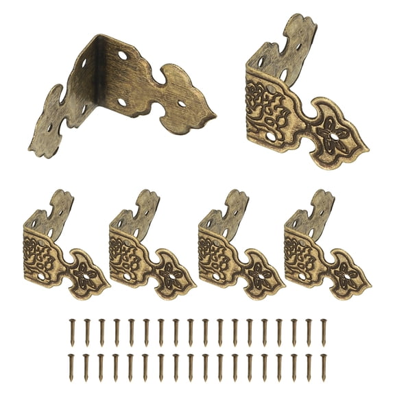 Uxcell 6 Pack L Shaped Vintage Corner Protectors, 1" x 0.7" Decorative Guards, Protector Corner Braces with 36Pack Nails for Cabinets Furniture Wooden Boxes, Bronze