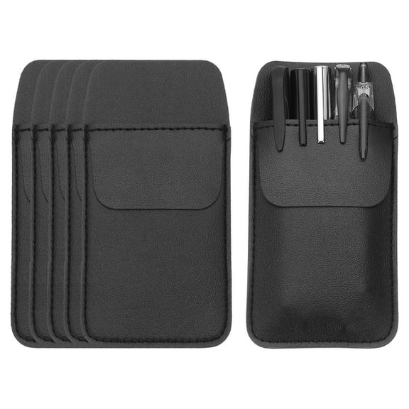 Uxcell 6 Pack Leather Pocket Protector, MultiPurpose Pen Pocket Protector Pen Holder Organizer Pouch Pencil Sleeve for Heavy Duty Shirts Lab Coats Pointers Notes Card Office, Black